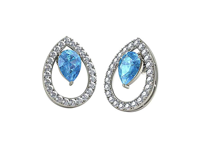 Silver Plated CZ Studded Gemstone Stud Earring